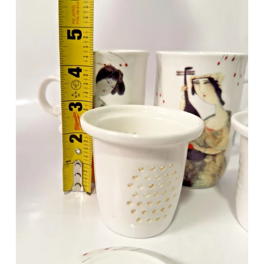 Teavana 3 Piece Tea Cup Mug New Bone China Infuser Strainer Lid‎ Floral Vintage